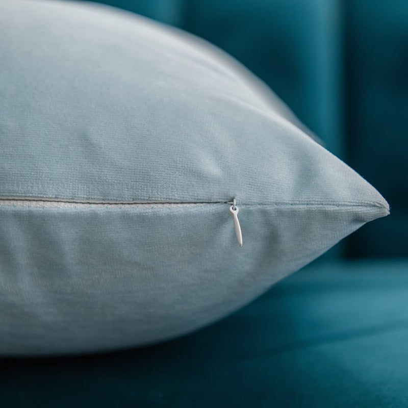 DEZENE Throw Pillow Cases 20x20 Light-Blue: 2 Pack Cozy Soft Velvet Square Decorative Pillow Covers for Farmhouse Home Decor - Image 2